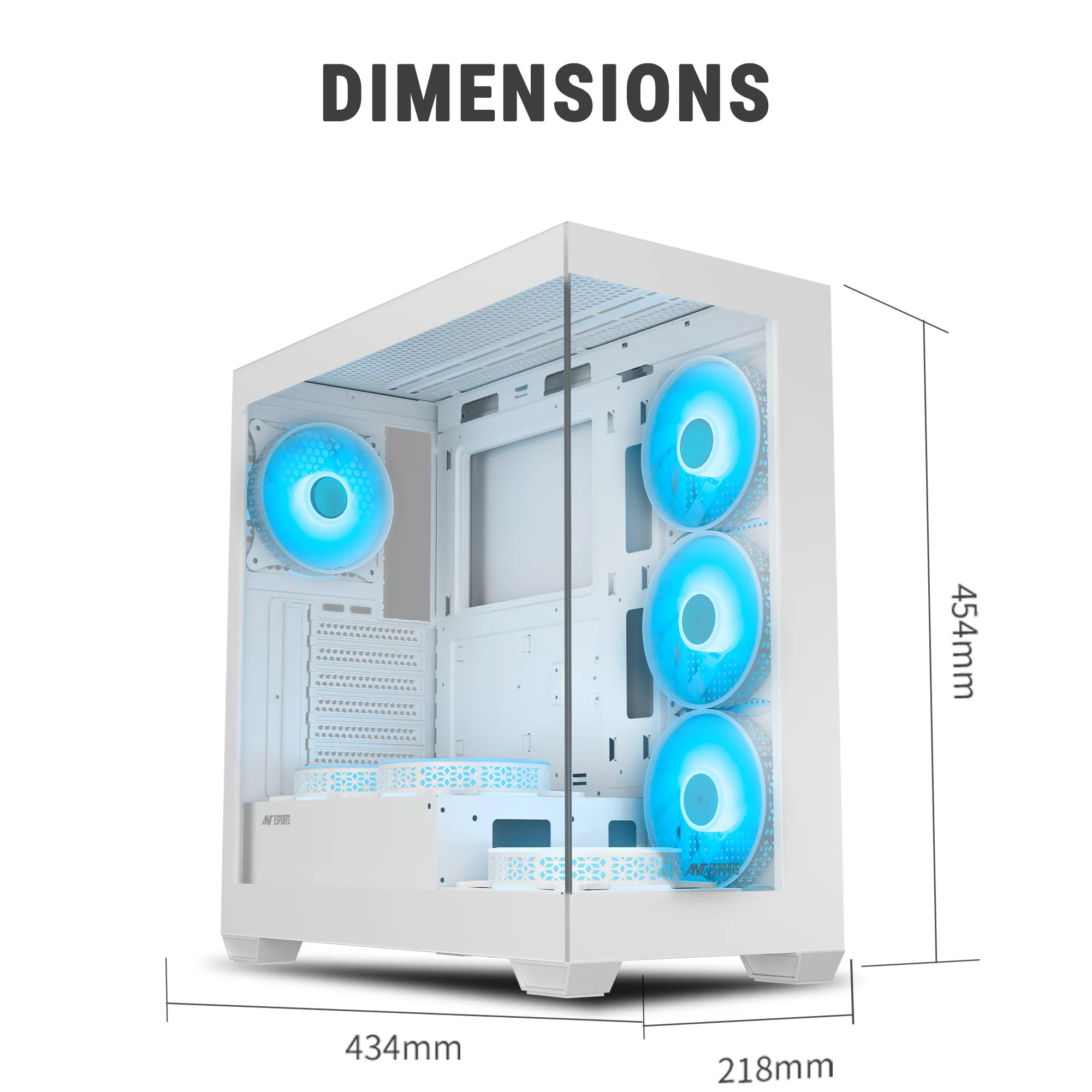 Ant Esports Gaming Cabinet Crystal x7 White with Type-C view 9